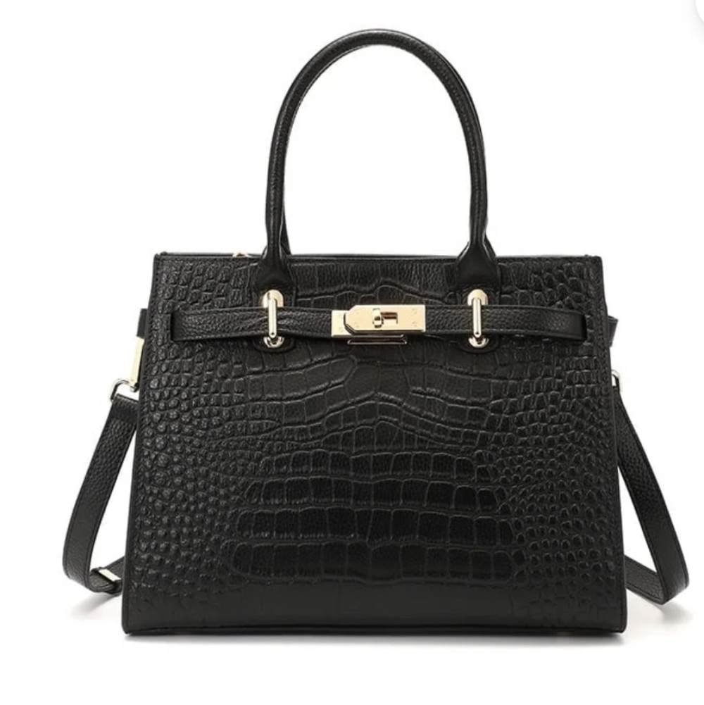 NWOT Crocodile Embossed 4-Piece Set Elegant Black Women's Handbag Set